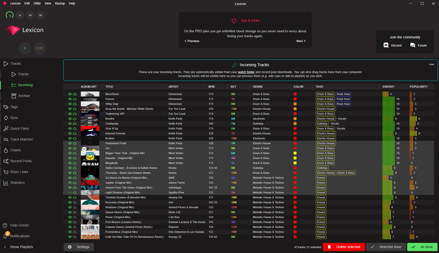 Lexicon can watch a folder and automatically import tracks